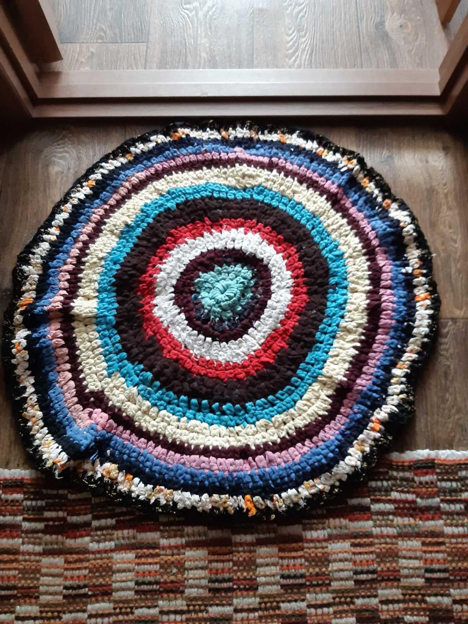 Round Textile Knitted Rug Crochet Knitted Rug Handmade Rag Etsy