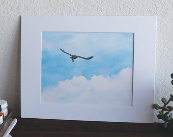 Silueta de águila pescadora con pez salmonete - Impresión en acuarela de 8" x 10"
