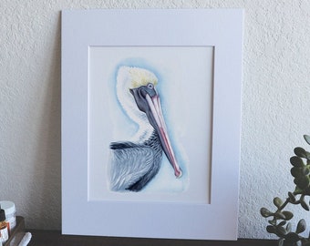Pelican Bird Portrait - 8" x 10" Watercolor Print