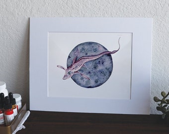 Pez conejo de aguas profundas Chimaera monstrosa - Impresión en acuarela de 5" x 7"