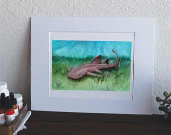 Nurse Shark in the Seagrass  - 8" x 10" Watercolor Print