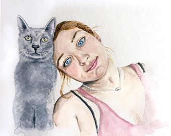 Retrato personalizado de mascota o persona: pintura de acuarela original de 8" x 10"
