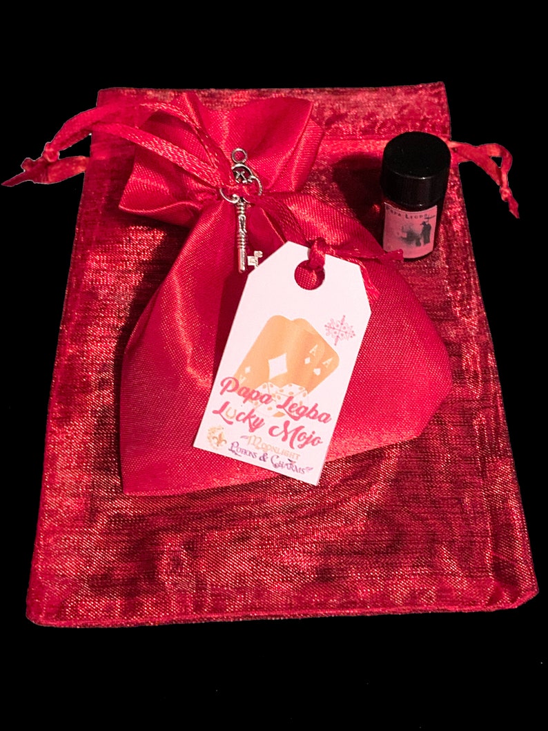 Papa Legba Lucky Mojo Bag Meticulously formulated using a special blend of herbs, roots, & curios. Moonlight Potions & Charms