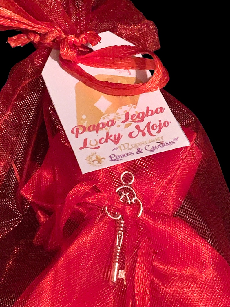 Papa Legba Lucky Mojo Bag Meticulously formulated using a special blend of herbs, roots, & curios. Moonlight Potions & Charms