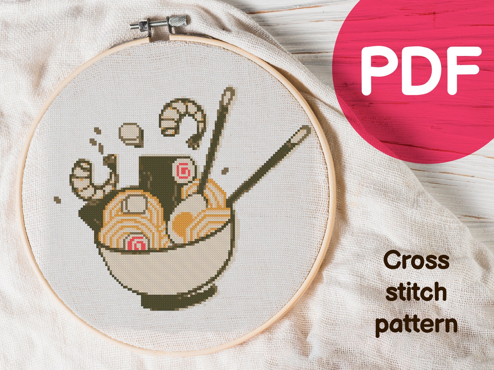 Ramen modern cross stitch pattern Food Japanese style stitch Etsy