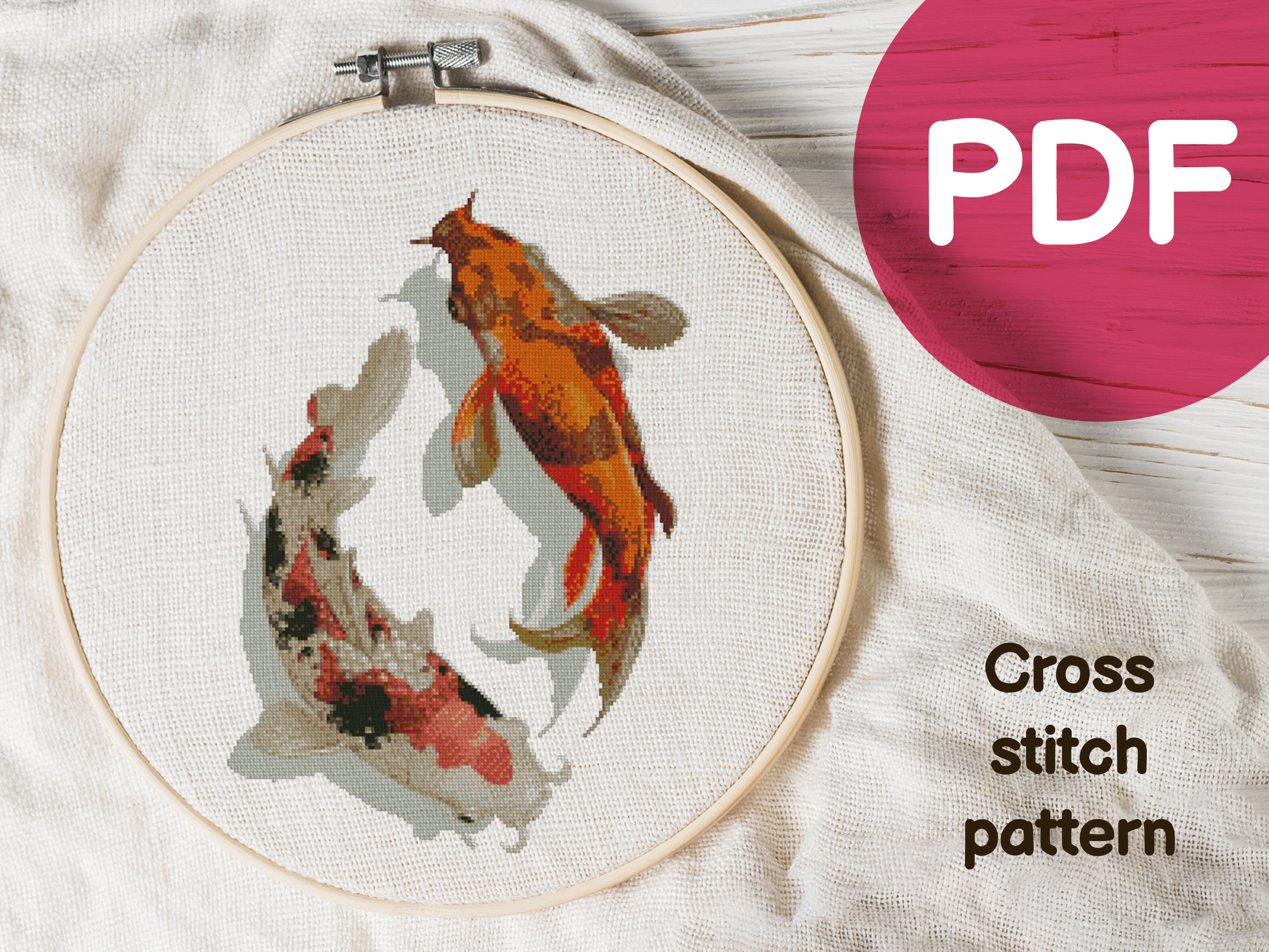 Two Japanese Koi Fish Cross Stitch Pattern Koi Fish Cross Etsy