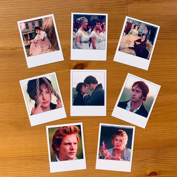 Stolz und Vorurteil im Polaroid-Stil – Packung mit 8 Fotos – Darcy und Lizzie – Pemberley – Bingley – Jane – Austen – Raumdekoration