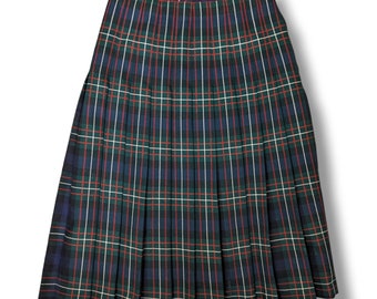 Vintage Pleated Tartan Midi Skirt Waist 26 in