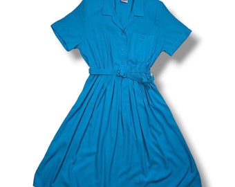 Vintage Eastex Blue Midi Shirt Dress size 16