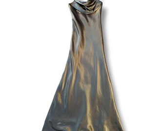 Vintage Marvie Iridescent Taffeta Gown Khaki maxi floor length size uk 12 prom evening dress