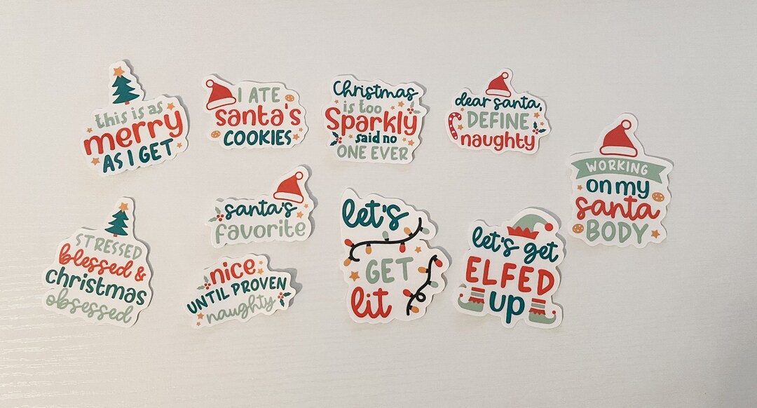 Merry Christmas Quote Sticker Bundle, Water Bottle, Binder, Waterproof Christmas Gift Stocking