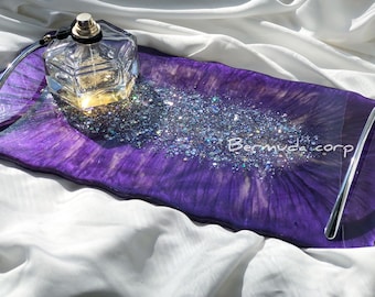 Luxury Purple Perfume Geode Tray, Decorative Serving Rectangular Tray in Any Color