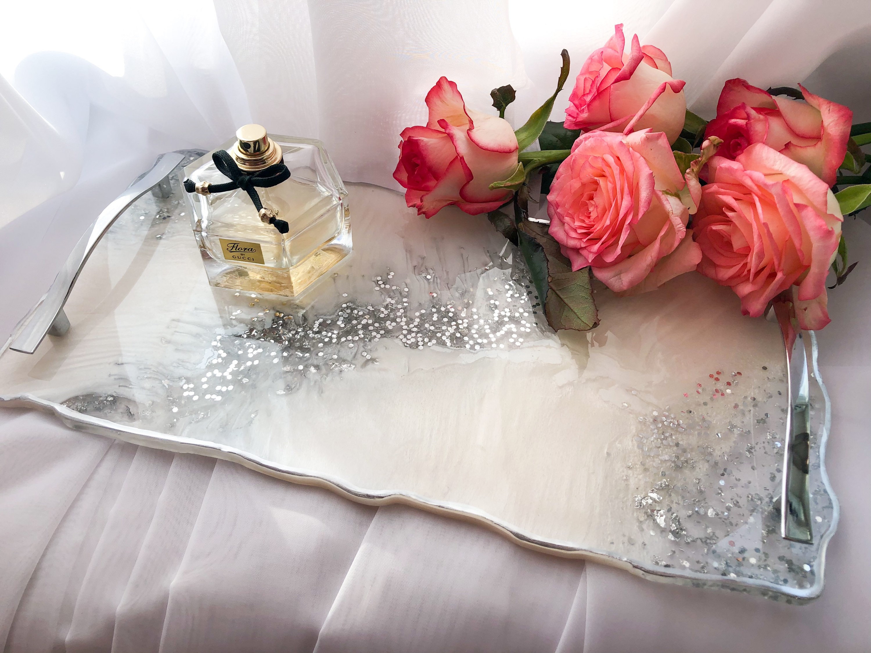 Glam resin perfume tray set with handles Etsy
