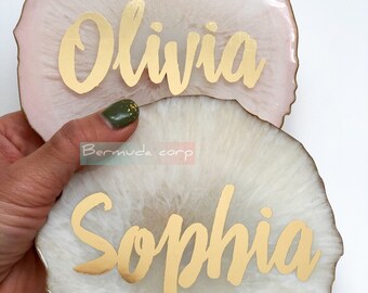Personalized Geode Resin Coasters: Wedding Name Card Cup Holder Set