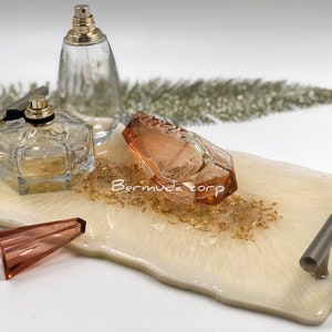Beige and Gold Luxury Perfume Tray, Glam Vanity Resin Tray