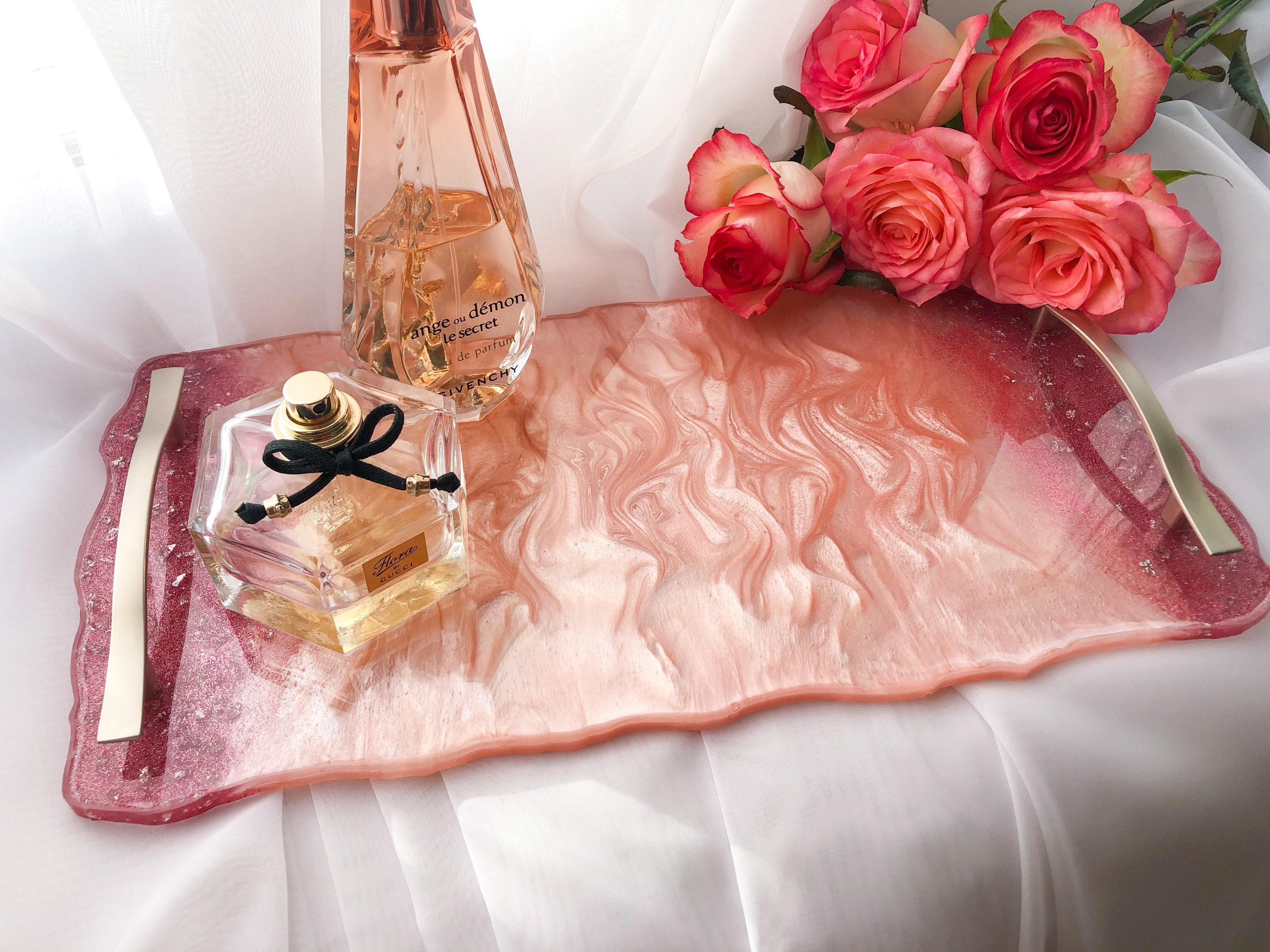 Glam resin perfume tray set with handles Etsy