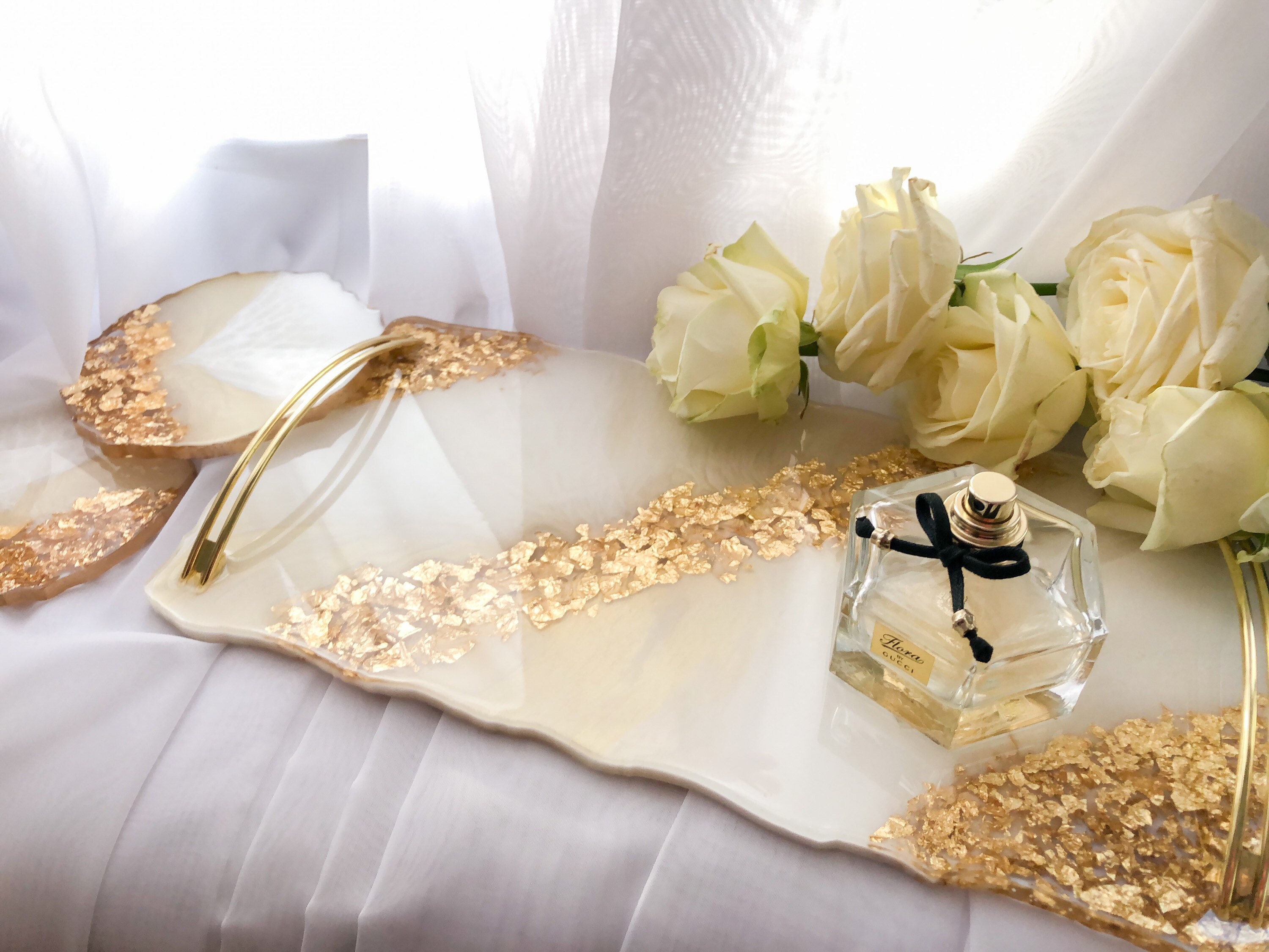 Glam resin perfume tray set with handles Etsy