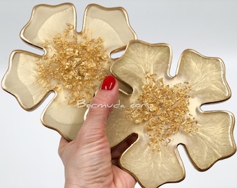 Großes Blumen-Harz-Untersetzer-Set / Epoxy-Blumenform-Untersetzer in jeder Farbe