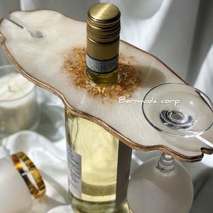 Wine Glass Holder, Resin White and Gold Wine Butler, Moonstone Wine Caddy