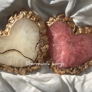 Resin Heart Coaster: Beige & Gold Geode Drinkware