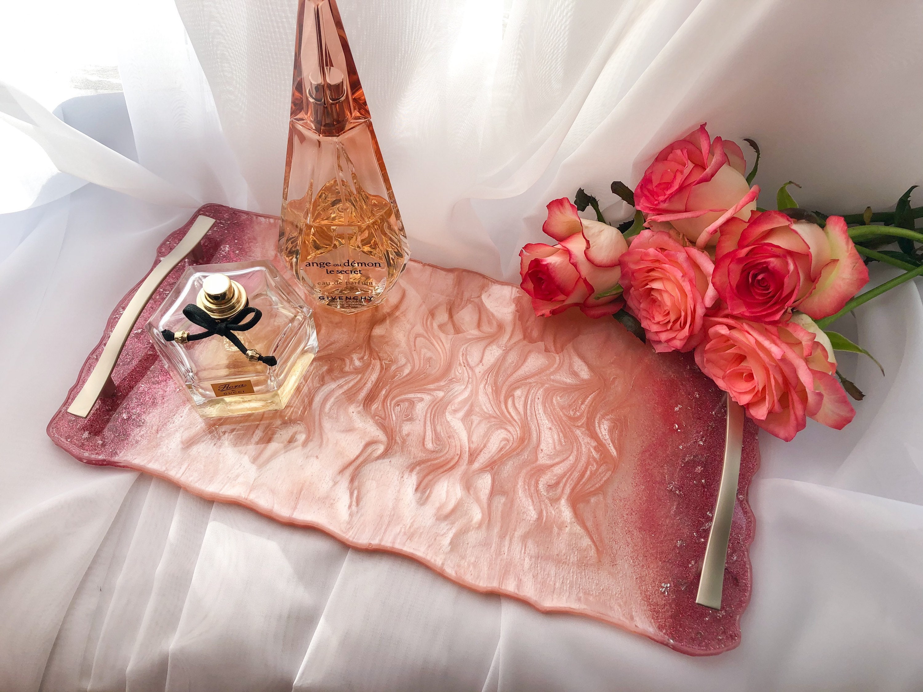 Glam resin perfume tray set with handles Etsy