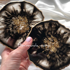 Luxury Round Black and Gold Drink Coaster Set of 4