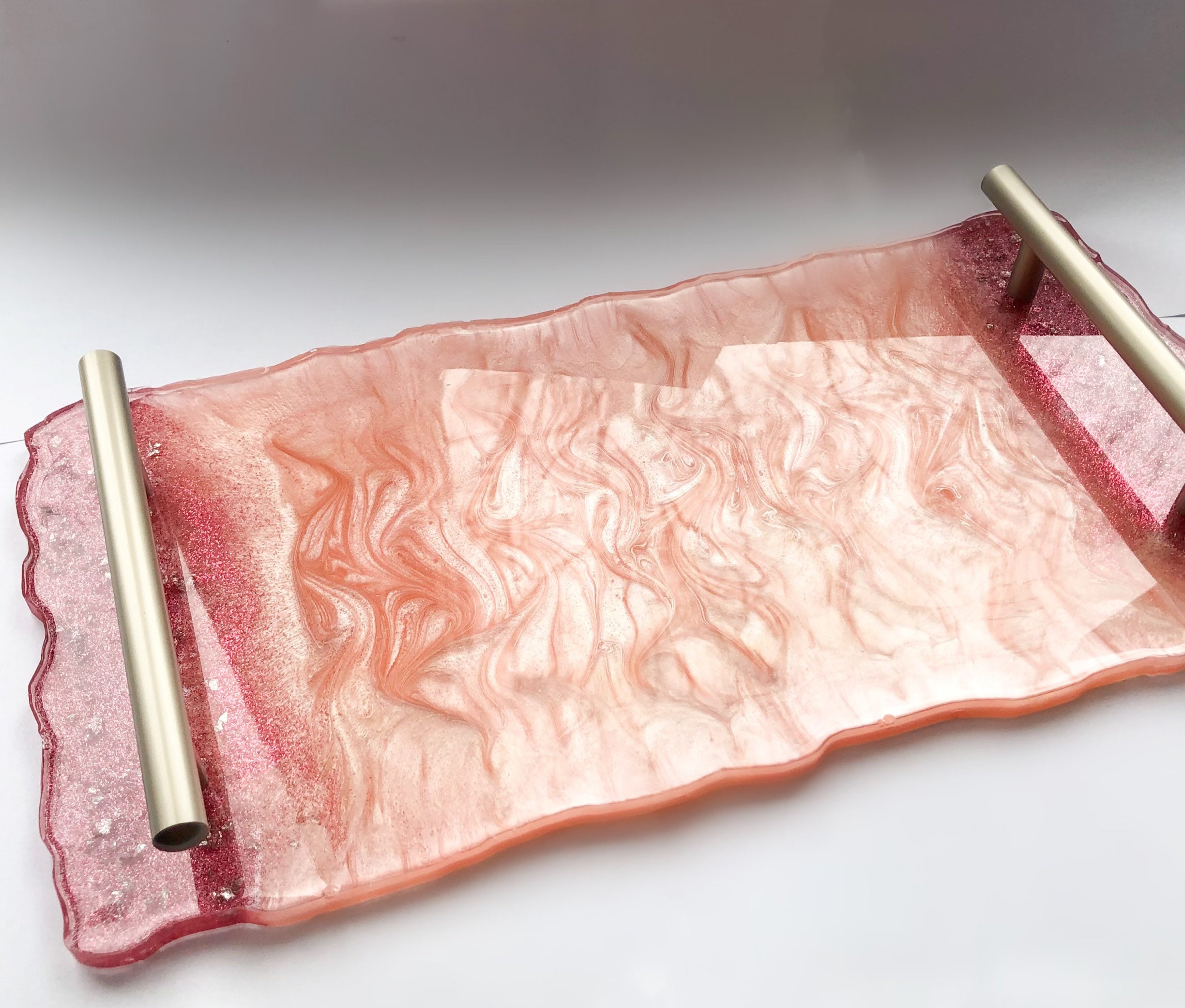 Elegant large white serving tray with handles geode resin Etsy