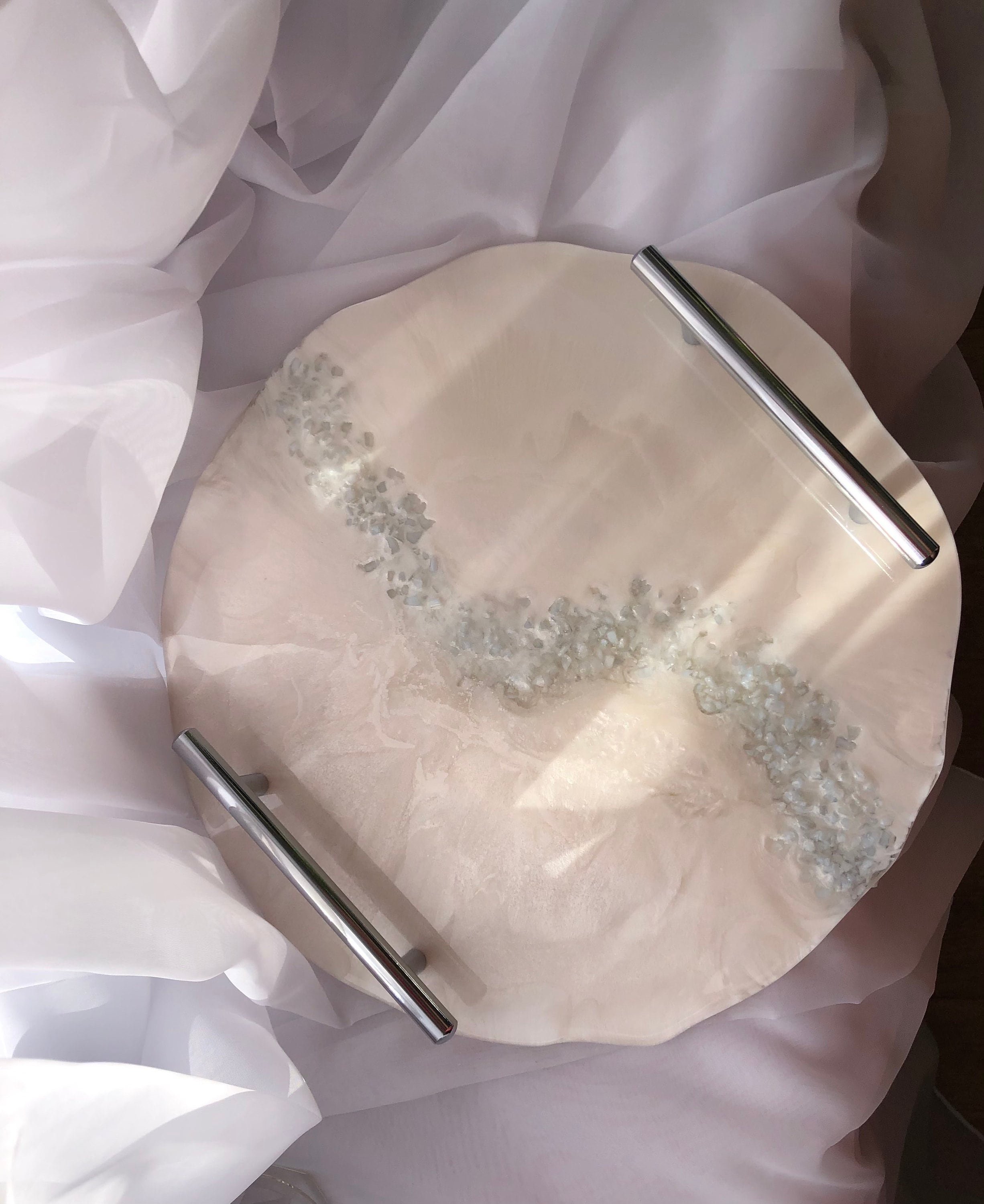 Elegant large white serving tray with handles geode resin Etsy