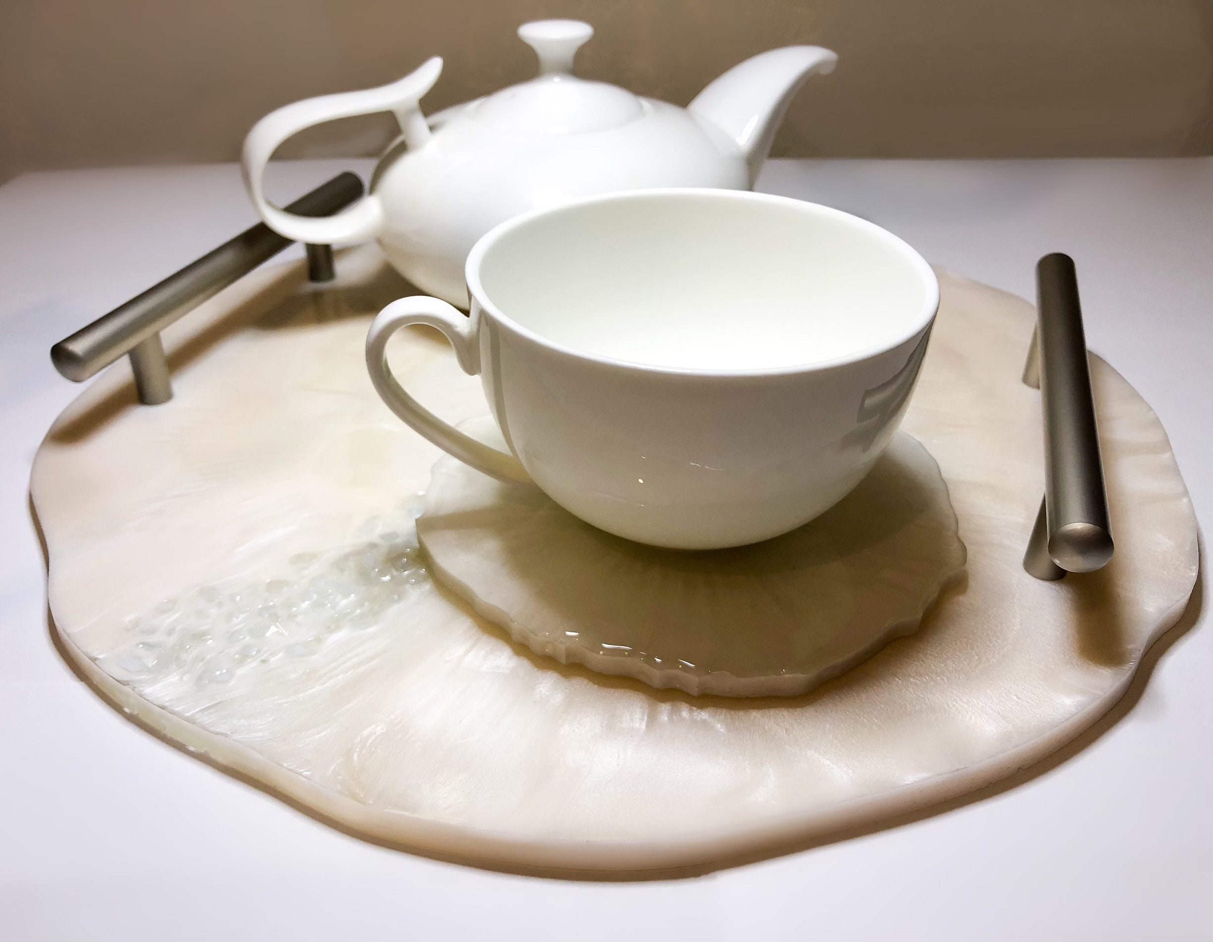 Elegant large white serving tray with handles geode resin Etsy
