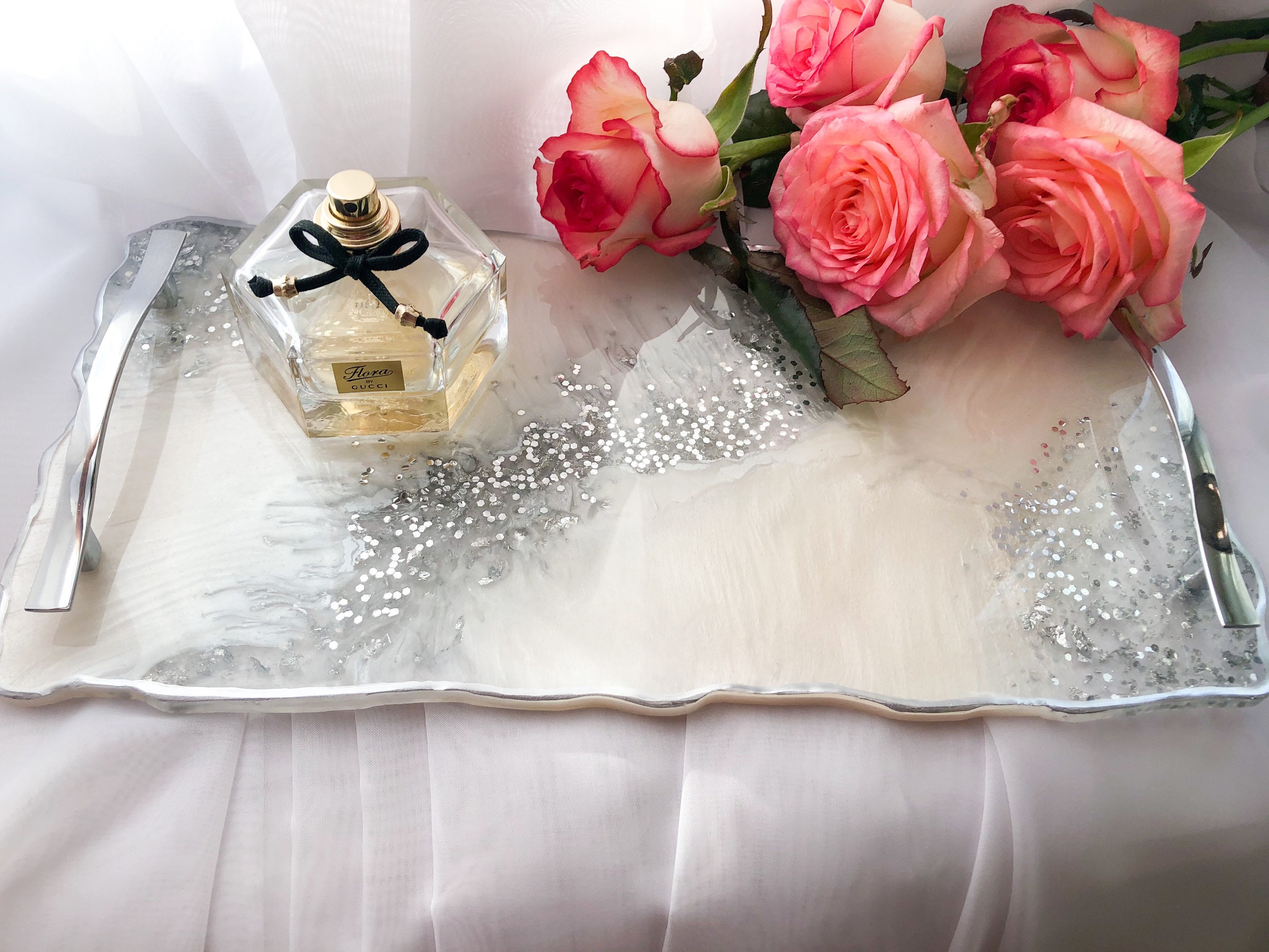 Glam resin perfume tray set with handles Etsy