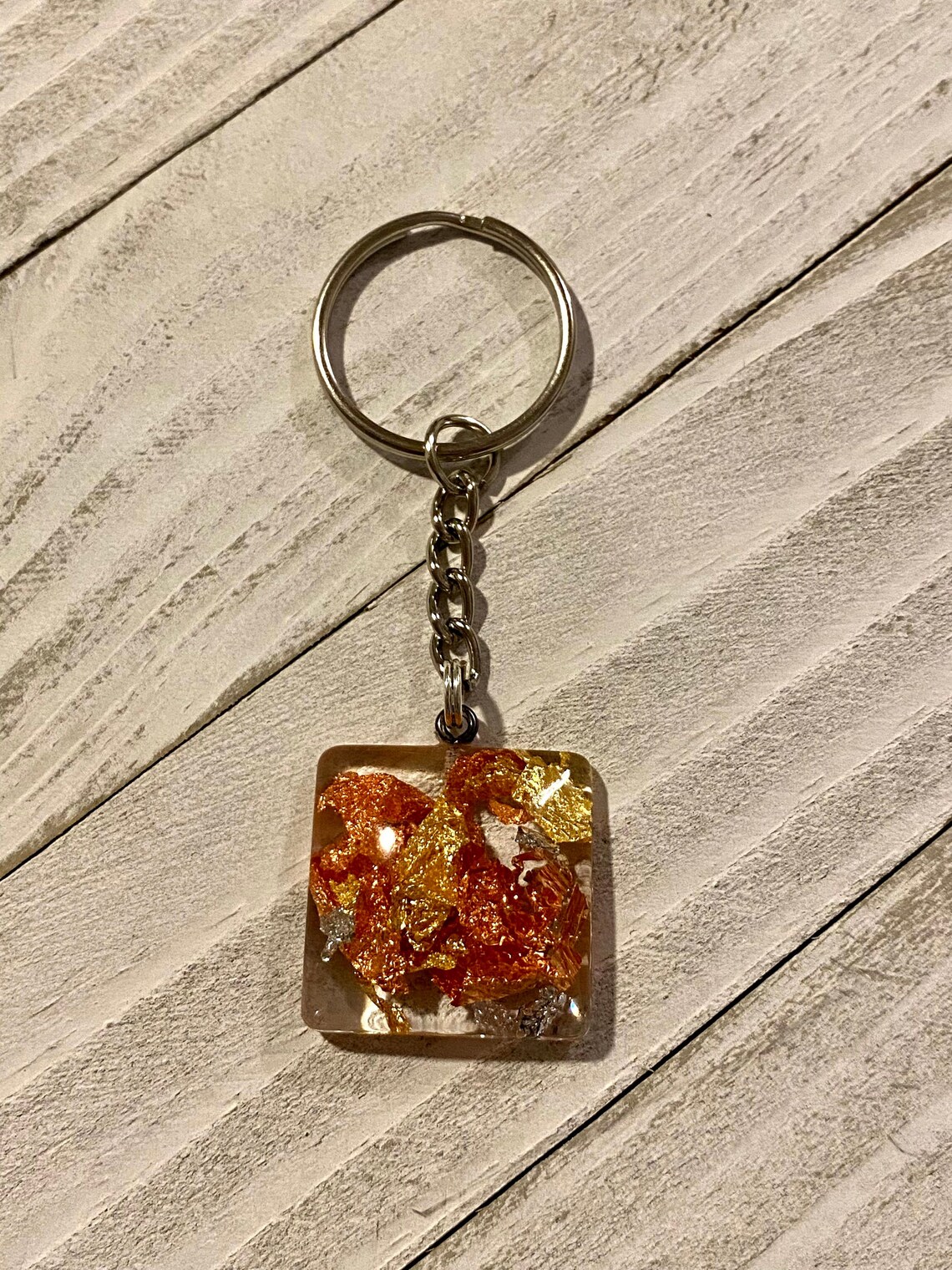 Handmade clear resin square keychain with silver gold and Etsy