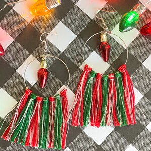 Christmas Fringe Earrings, Ugly Sweater Christmas Earrings, Boho Fringe Earrings, Crochet Boho Earrings, Christmas Gift for Her