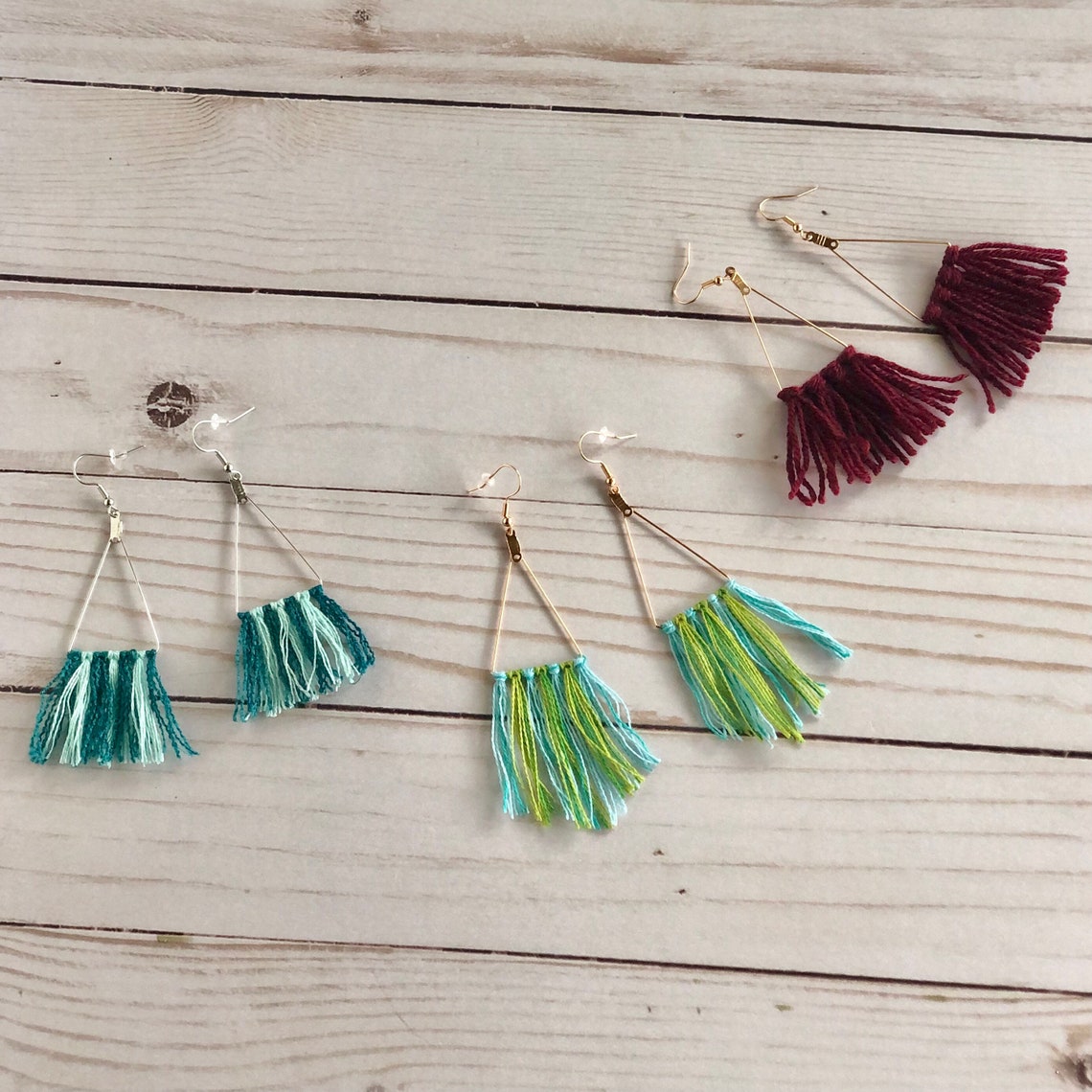 Boho Fringe Earrings Yarn Earrings Macrame Earrings Etsy
