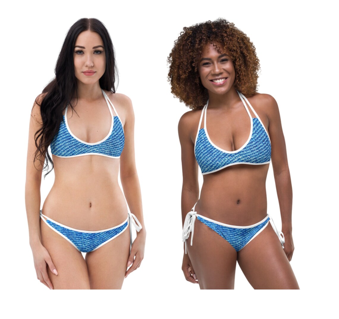 Denim Look Women's Reversible Bikini Swimsuit Etsy