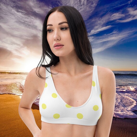 White and Dolly Yellow Polka Dot Padded Bikini Top, Mix and Match Women's Swimsuits