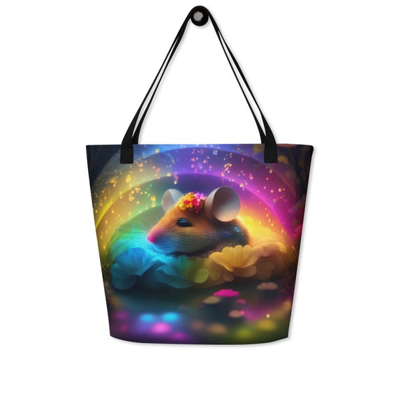 Cute Rainbow Mouse Large Tote Bag