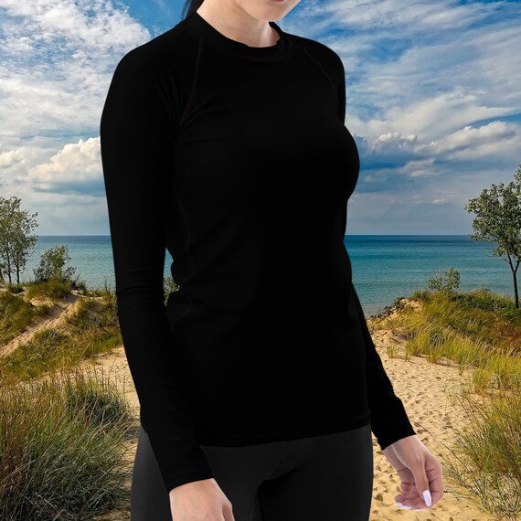 Solid Black Women's Rash Guard, Swimwear / Activewear for Ladies, Mix and Match Women's Swimsuits