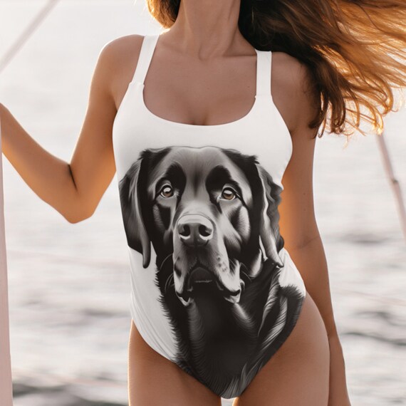 White and Black Labrador Retriever One-Piece Adult Swimsuit