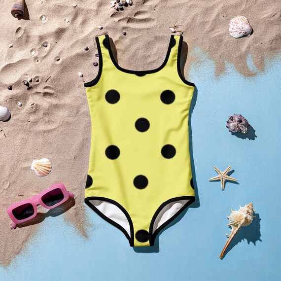 Dolly Yellow with Black Polka Dots Toddler Swimsuit