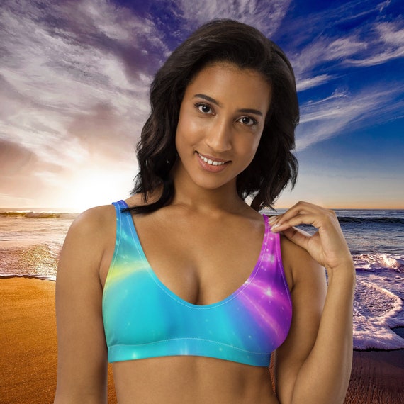 Rainbow Starburst Sparkle Padded Bikini Top, Mix and Match Women's Swimsuits