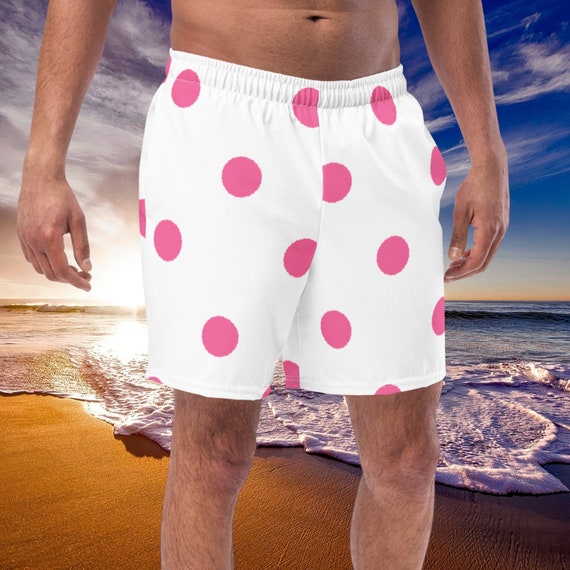 White & Brilliant Rose Pink Men's swim trunks