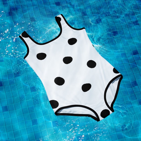 White with Black Polka Dots Youth Swimsuit