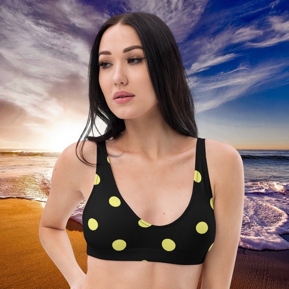 Black and Dolly Yellow Polka Dot Padded Bikini Top, Mix and Match Women's Swimsuits