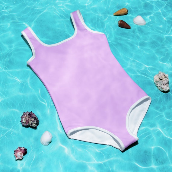 Light Lavender One Piece Girl's Swimsuit, Swimwear for Kids