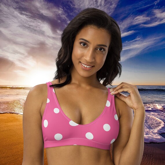 Brilliant Rose Pink and White Polka Dot Padded Bikini Top, Mix and Match Women's Swimsuits