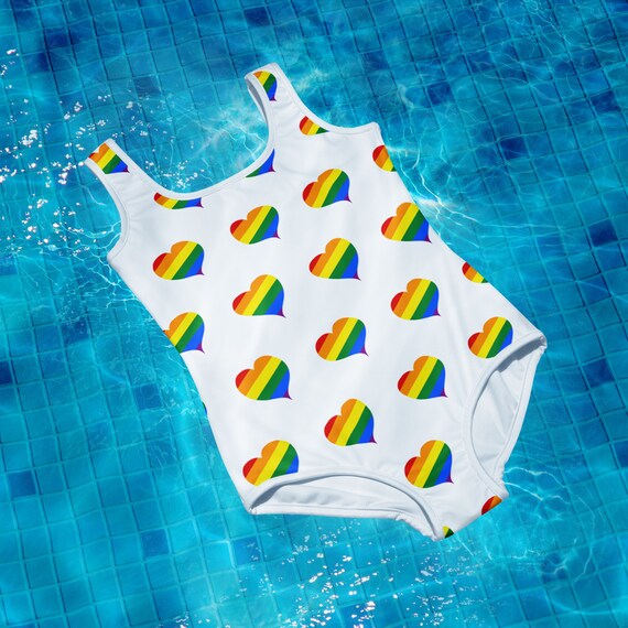 Rainbow Hearts One Piece Youth Swimsuit