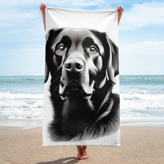 White with Labrador Retriever Dog Beach Towel, Vibrant Color Pool Towel, Soft Premium Quality Bath Towel,  30 x 60