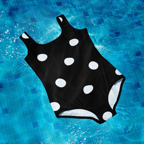 Black with White Polka Dots Youth Swimsuit