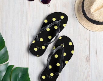 Schwarze Flip-Flops für Erwachsene mit Dolly Yellow Polka Dots