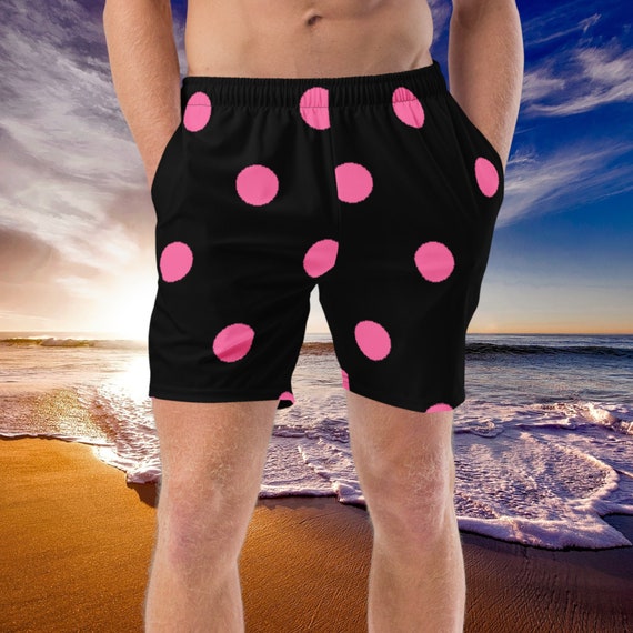 Black & Brilliant Rose Pink Polka Dot Men's swim trunks